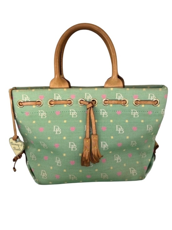 Dooney & Bourke Handbags - Dooney & Bourke DB Logo Heart Print Canvas Leather Tassel Bag